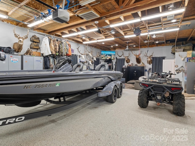 garage with a garage door opener