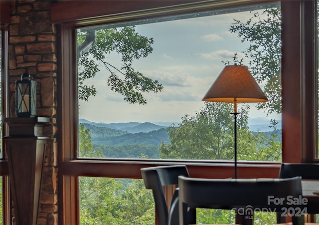 interior details featuring a mountain view