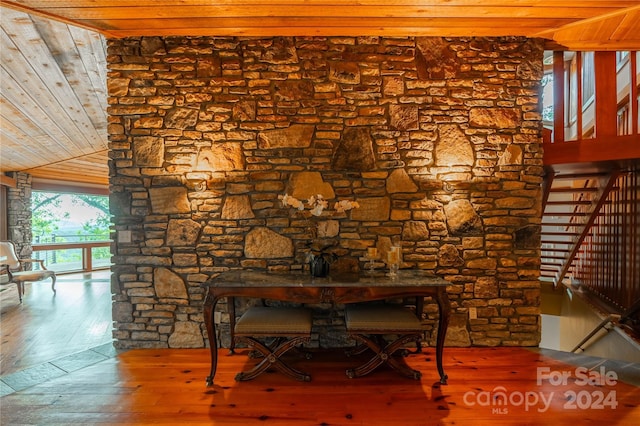 room details with wooden ceiling and wood finished floors
