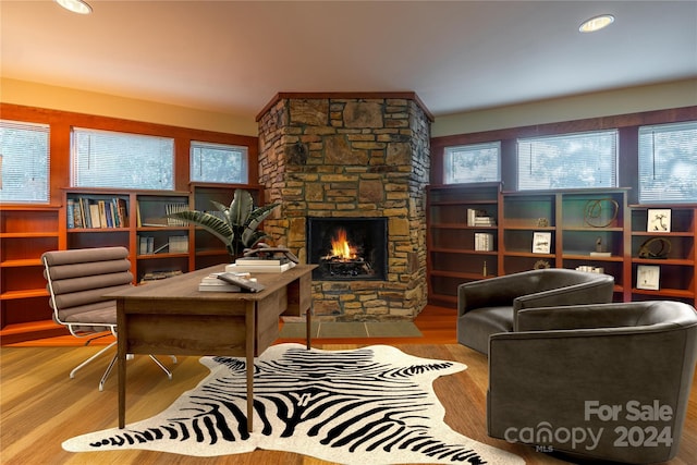 living room featuring a fireplace and wood-type flooring