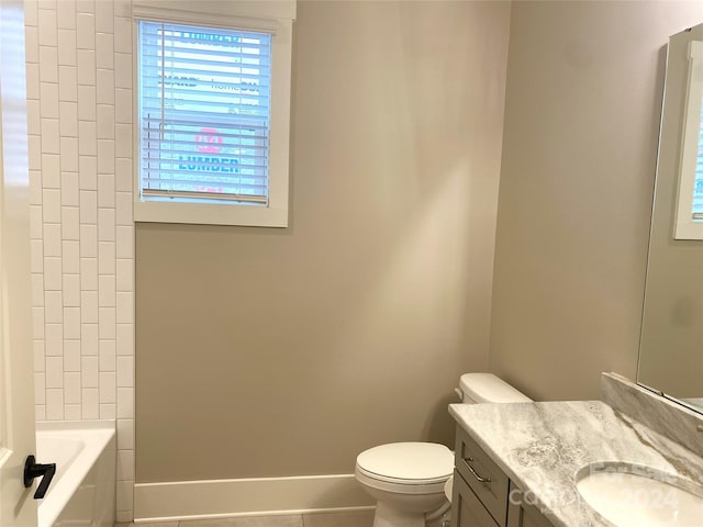 full bathroom with tile patterned flooring, vanity, toilet, and shower / tub combination