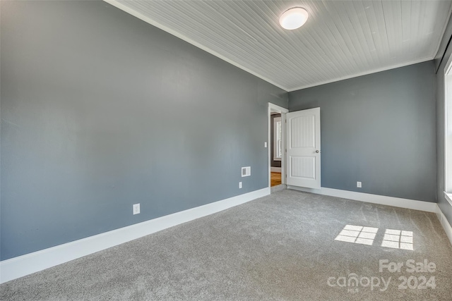 spare room with ornamental molding and carpet