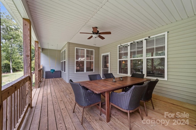 wooden deck with ceiling fan