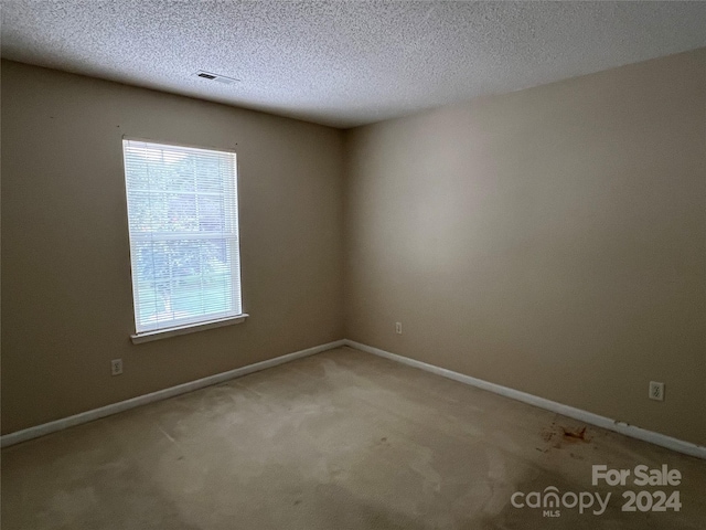 unfurnished room featuring a textured ceiling and carpet