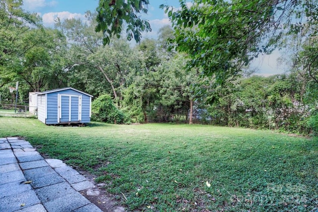 view of yard with a storage unit