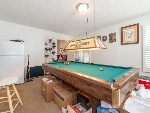 game room with a healthy amount of sunlight, light carpet, and billiards