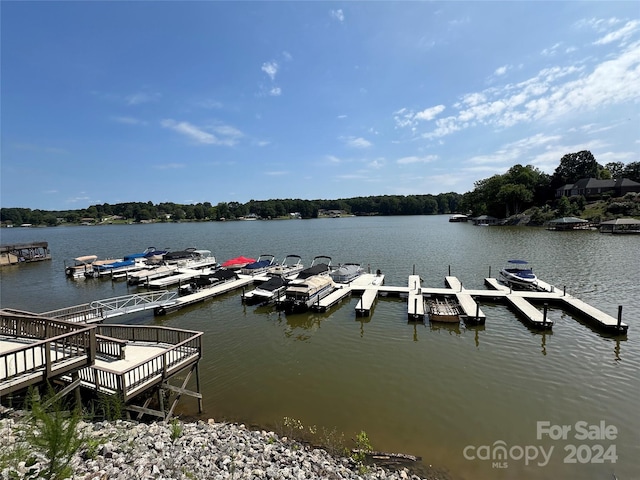 view of dock with a water view