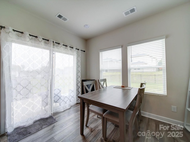 dining room featuring a wealth of natural light and hardwood / wood-style flooring