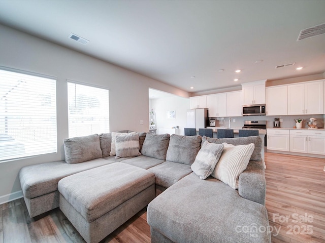 living room with light wood-type flooring