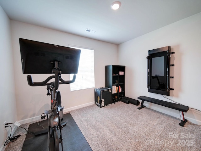 exercise area featuring carpet flooring