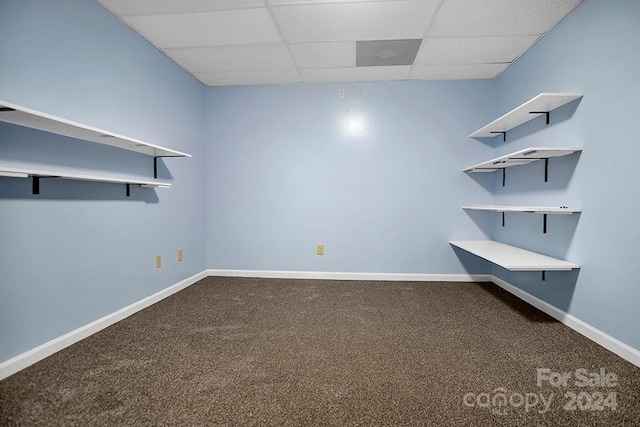 interior space featuring carpet floors and a drop ceiling