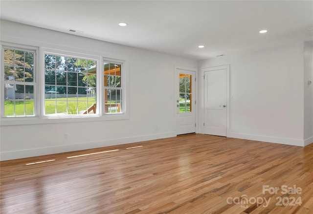 empty room featuring a wealth of natural light and light hardwood / wood-style flooring