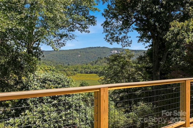 view of mountain feature with a forest view