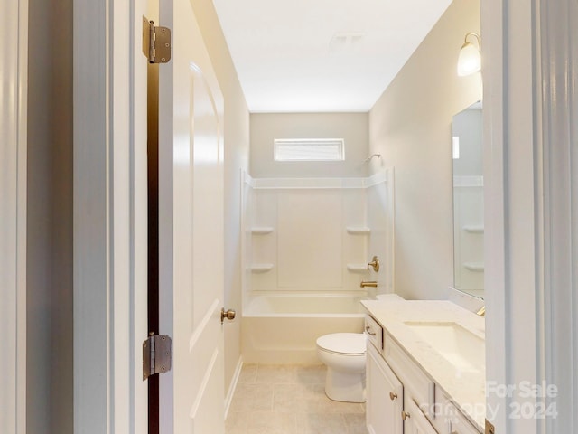 full bathroom with tile patterned flooring, vanity, bathing tub / shower combination, and toilet