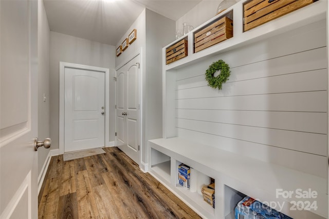 mudroom with dark hardwood / wood-style flooring