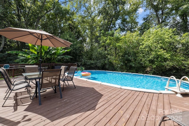 view of pool with a wooden deck