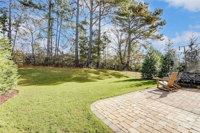 view of yard with a patio and a trampoline