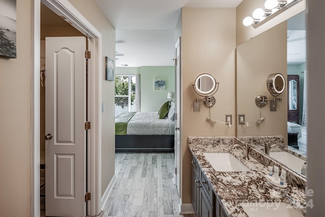 bathroom with hardwood / wood-style flooring and vanity