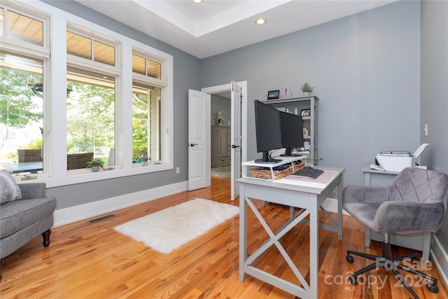 office area featuring light hardwood / wood-style floors