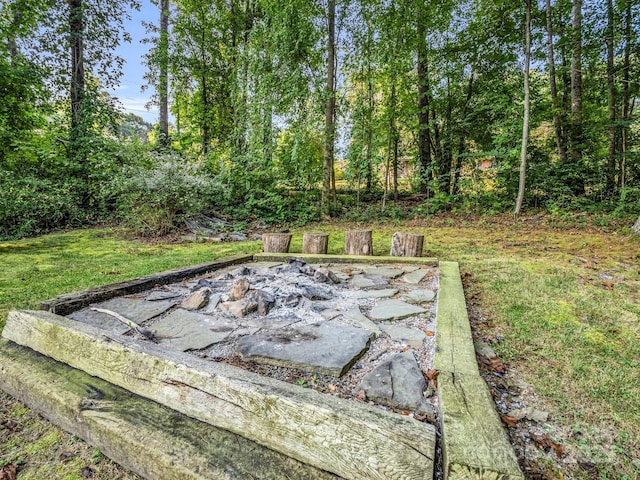 view of yard with an outdoor fire pit