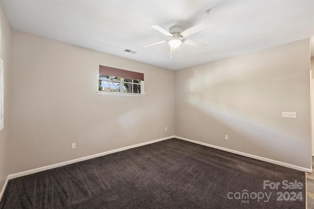 spare room featuring ceiling fan and carpet floors