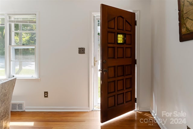 foyer featuring a healthy amount of sunlight and light hardwood / wood-style flooring