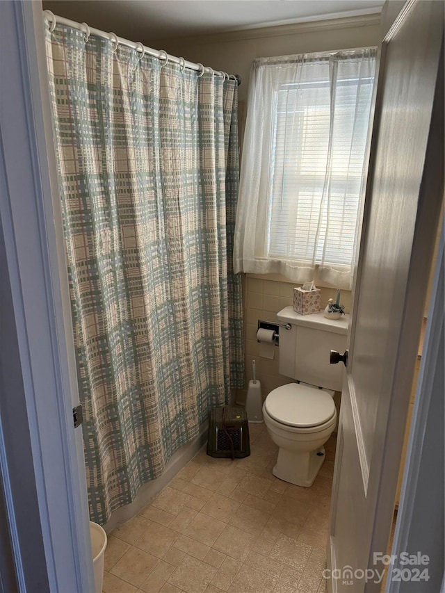 bathroom featuring toilet and a shower with shower curtain