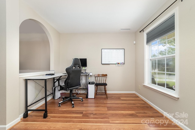 office space featuring light hardwood / wood-style flooring