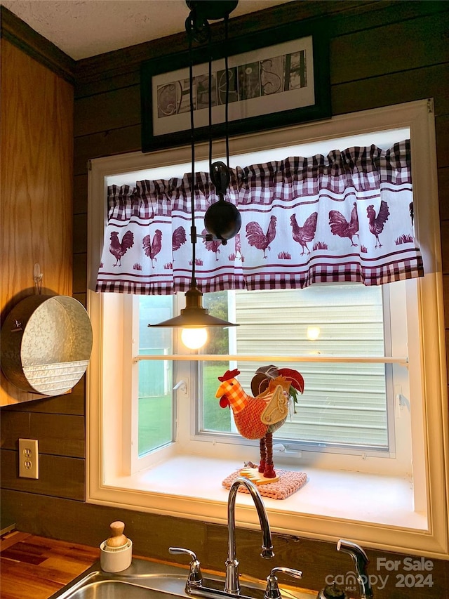 interior details featuring wood walls