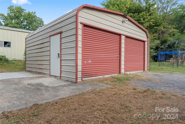 garage with a trampoline