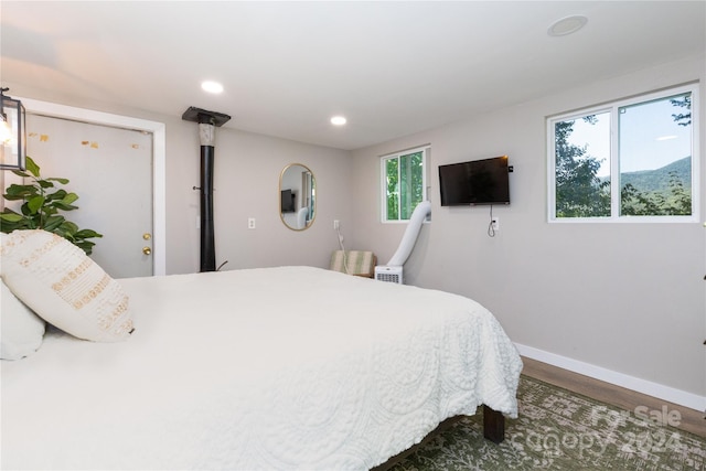 bedroom featuring multiple windows and hardwood / wood-style flooring