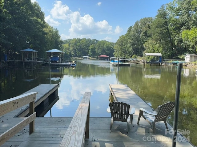 dock area with a water view