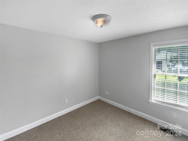 carpeted spare room with a textured ceiling