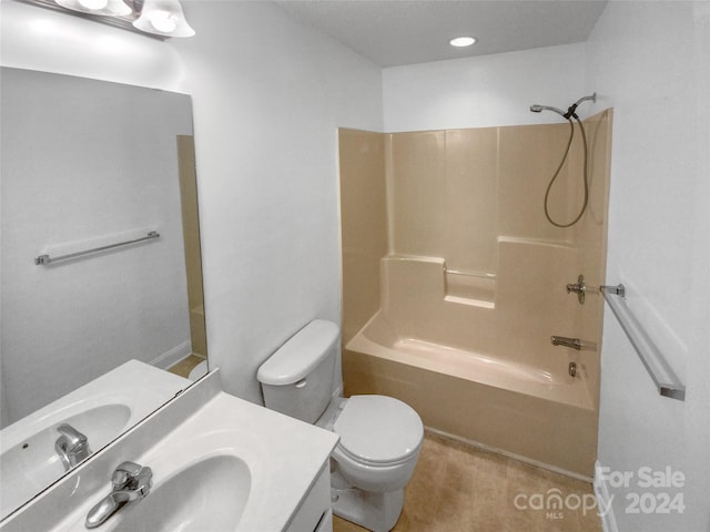 full bathroom featuring vanity, toilet, and bathing tub / shower combination