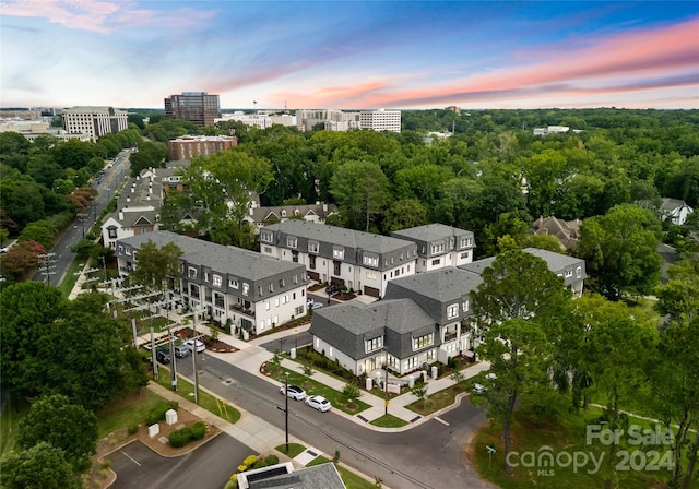 view of aerial view at dusk