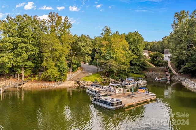 view of dock with a water view