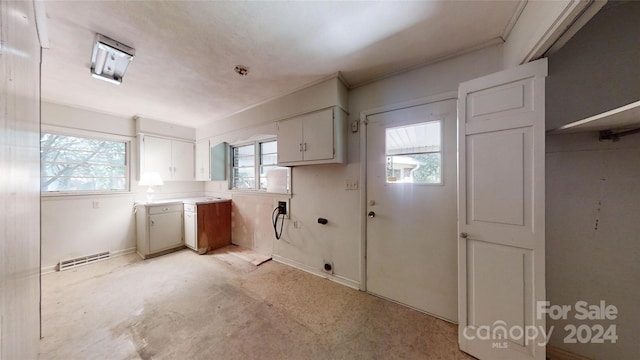 kitchen with white cabinets