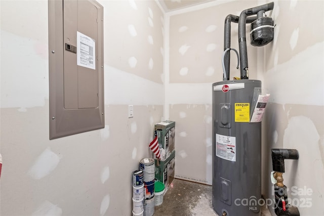 utility room featuring electric panel and electric water heater