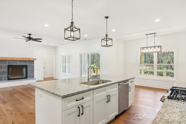 40 Haywood Park Dr, Hendersonville, NC 28791 - kitchen featuring a sink, dishwasher, light wood-style floors, plenty of natural light, and recessed lighting