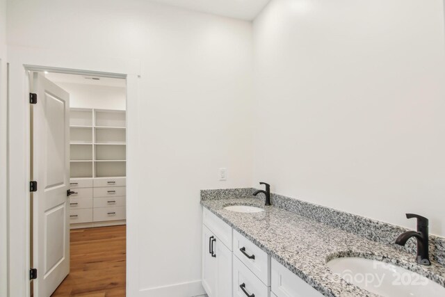 40 Haywood Park Dr, Hendersonville, NC 28791 - full bathroom featuring wood finished floors, double vanity, and a spacious closet