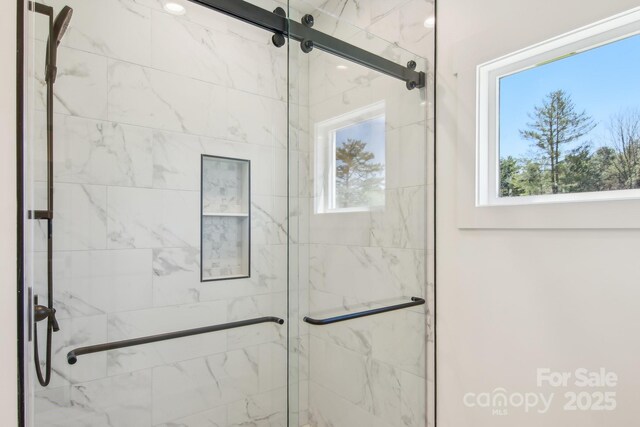 40 Haywood Park Dr, Hendersonville, NC 28791 - bathroom featuring a shower stall and healthy amount of natural light
