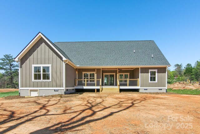 40 Haywood Park Dr, Hendersonville, NC 28791 - rear view of house featuring crawl space, a shingled roof, and board and batten siding