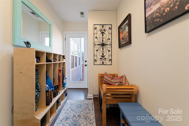 mudroom with dark wood-type flooring