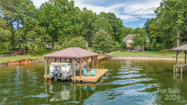 view of dock with a water view