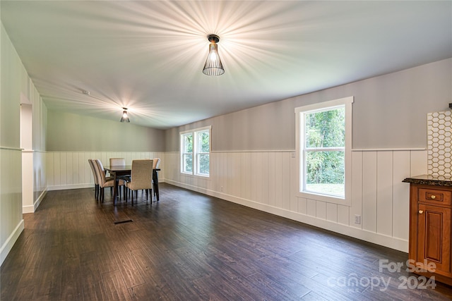 dining area featuring a healthy amount of sunlight and dark hardwood / wood-style floors