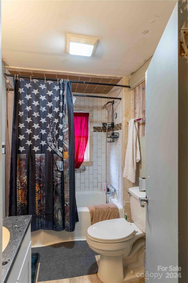 full bathroom featuring vanity, toilet, and shower / tub combo