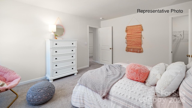 carpeted bedroom with a spacious closet and a closet