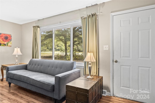 living room featuring plenty of natural light and hardwood / wood-style flooring