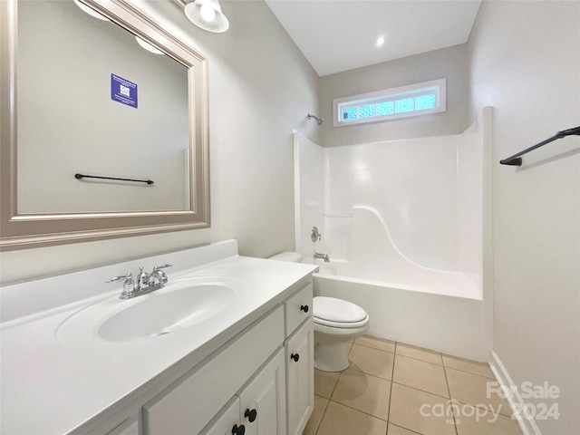 full bathroom with tile patterned floors, bathtub / shower combination, toilet, and vanity