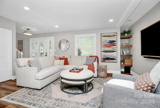 living room with hardwood / wood-style flooring